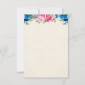  Roze en Blauwe Bloemgrens Eenvoudige RSVP Kaart (Achterkant)