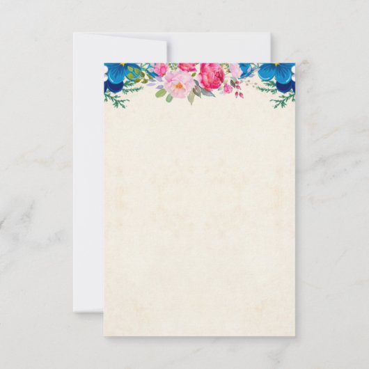  Roze en Blauwe Bloemgrens Eenvoudige RSVP Kaart (Achterkant)