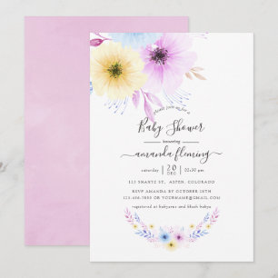 Roze en blauwe bloemige babyshower kaart