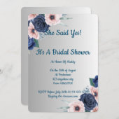 Roze en blauwe bloemige bruidsdouche save the date (Voorkant / Achterkant)