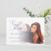 Roze en blauwe bloemige bruiloft Sparen de foto va Save The Date (Staand voorkant)