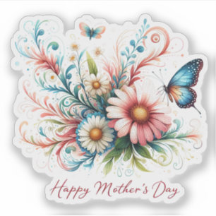 Roze en blauwe bloemige Gelukkige Moederdag Sticker