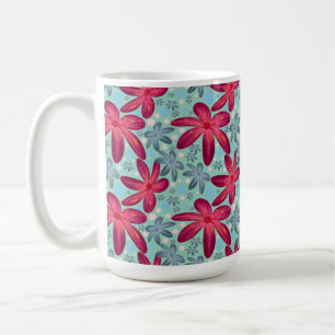 Roze en Blauwe Bloemige Naadloos Patroon Koffiemok