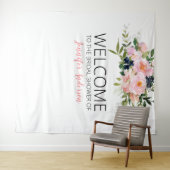 Roze en Blauwe Bloemige Welkom Wandkleed (In Situ (horizontaal))