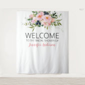 Roze en Blauwe Bloemige Welkom Wandkleed (Voorkant)