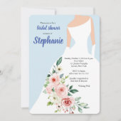 Roze en blauwe bloemjurk douche uitnodiging (Voorkant)