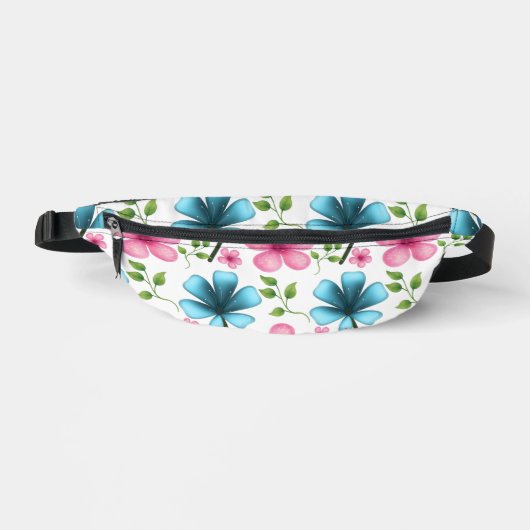 Roze en blauwe bloempatroon  heuptasje (Voorkant)