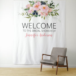 Roze en Blauwe Bloemrijke Welkom Wandkleed