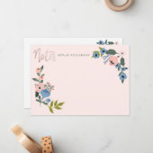 Roze en blauwe bloesem Botanische reuknoten Notitiekaartje (Voorkant / Achterkant in situ)