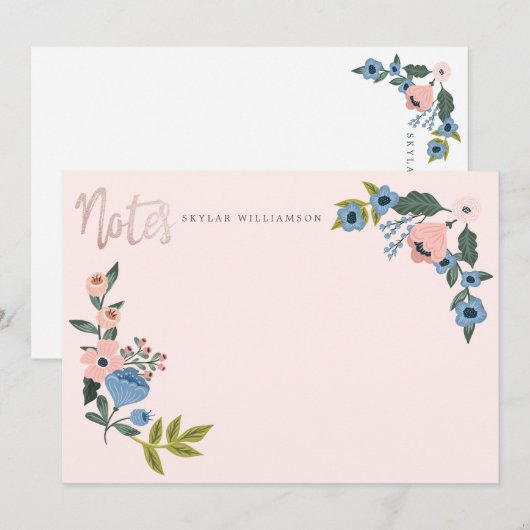 Roze en blauwe bloesem Botanische reuknoten Notitiekaartje (Voorkant / Achterkant)