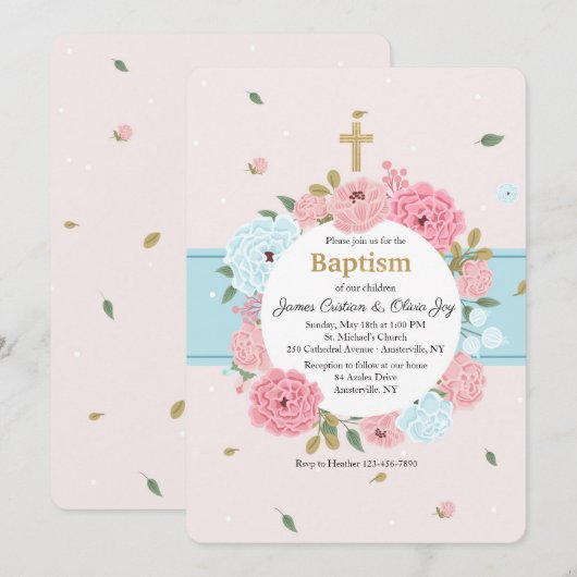 Roze en blauwe bloesems kaart (Voorkant / Achterkant)