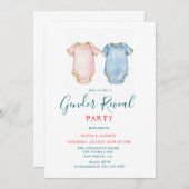 Roze en Blauwe Bodysuits Gender Reveal Party Kaart (Voorkant / Achterkant)