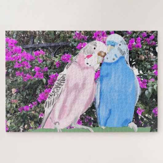 Roze en blauwe boedgie en Bougainvillea Legpuzzel (Horizontaal)