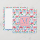 Roze en Blauwe Bogen Bloemen en Strepen Monogram (Voorkant / Achterkant)