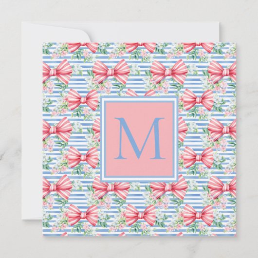 Roze en Blauwe Bogen Bloemen en Strepen Monogram (Voorkant)