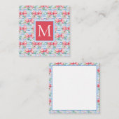 Roze en Blauwe Bogen Bloemen en Strepen Monogram Informatiekaartje (Voorkant / Achterkant)