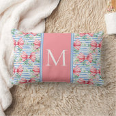 Roze en Blauwe Bogen Bloemen en Strepen Monogram Kussen (Deken)