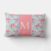 Roze en Blauwe Bogen Bloemen en Strepen Monogram Kussen (Voorkant)