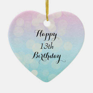 Roze en Blauwe Bokeh 13th Birthday Keramisch Ornament