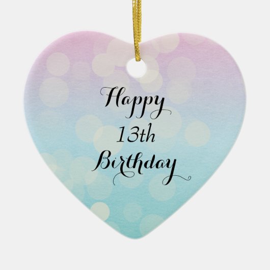 Roze en Blauwe Bokeh 13th Birthday Keramisch Ornament (Voorkant)