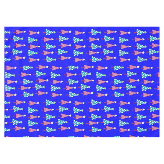 Roze en blauwe bomen Blauwe kerstfeestjes Tafelkleed (Voorkant (Horizontaal))