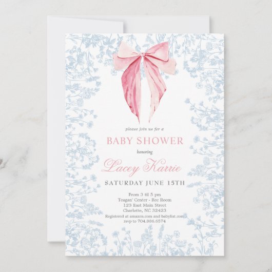 Roze en Blauwe boog Baby shower uitnodiging (Voorkant)