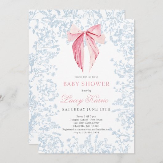 Roze en Blauwe boog Baby shower uitnodiging (Voorkant / Achterkant)