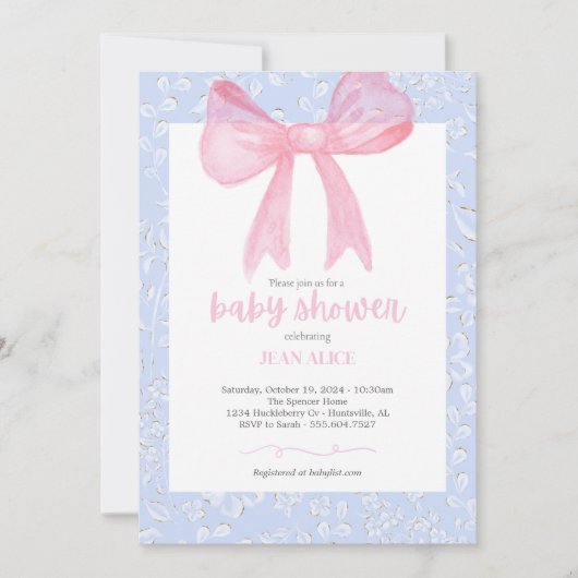 Roze en blauwe boog baby shower uitnodiging (Voorkant)