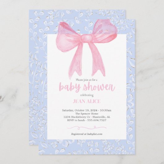 Roze en blauwe boog baby shower uitnodiging (Voorkant / Achterkant)