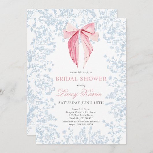 Roze en Blauwe boog Bruids Douche uitnodiging (Voorkant / Achterkant)