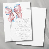 Roze en Blauwe Bow Gender Reveal Party Invitation Kaart