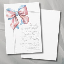 Roze en Blauwe Bow Gender Reveal Party Invitation
