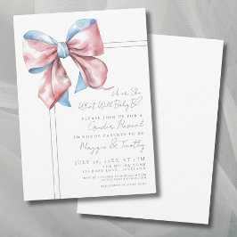 Roze en Blauwe Bow Gender Reveal Party Invitation Kaart