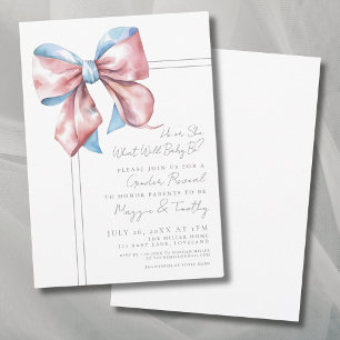 Roze en Blauwe Bow Gender Reveal Party Invitation Kaart