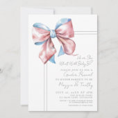 Roze en Blauwe Bow Gender Reveal Party Invitation Kaart (Voorkant)