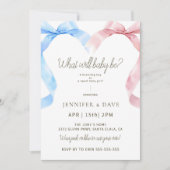 Roze en Blauwe Bow Gender Reveal Uitnodiging (Voorkant)