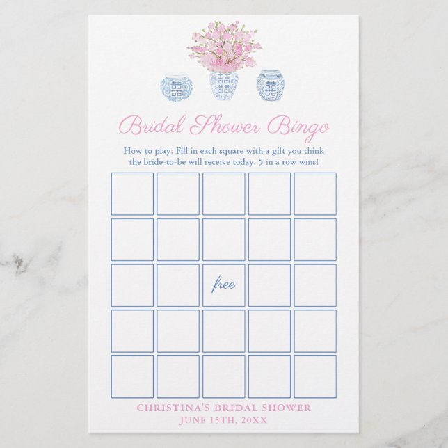  roze en blauwe bridal bingo Showkaart (Voorkant)