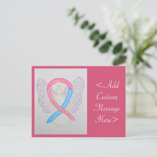 Roze en blauwe Briefkaart Ribbon Angel (Staand voorkant)