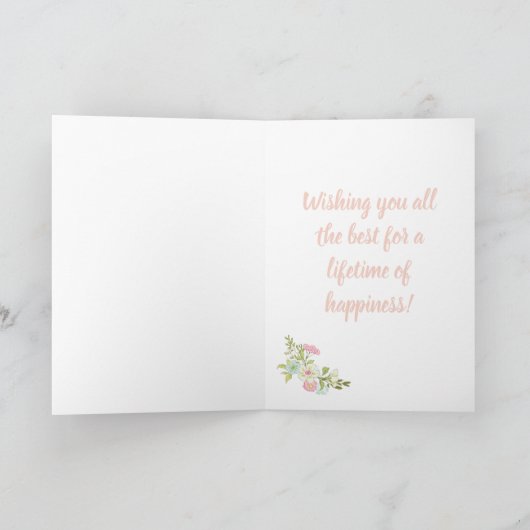 Roze en blauwe bruidsfeest gratulatiekaart kaart (Binnen)