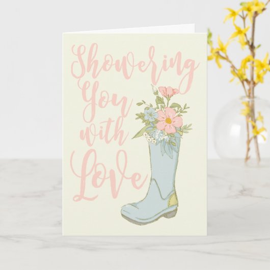 Roze en blauwe bruidsfeest gratulatiekaart kaart (Gele Bloem)