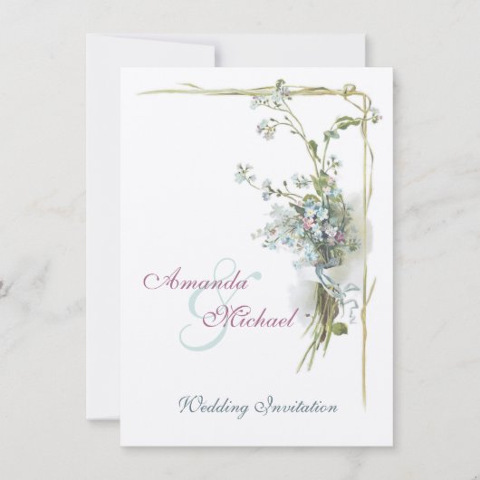 Roze en blauwe bruiloft met vergeet-me-nots kaart (Voorkant)