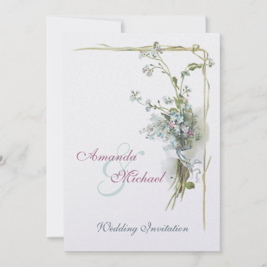 Roze en blauwe bruiloft met vergeet-me-nots kaart (Voorkant)