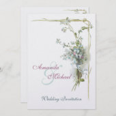 Roze en blauwe bruiloft met vergeet-me-nots kaart (Voorkant / Achterkant)