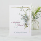 Roze en blauwe bruiloft met vergeet-me-nots kaart (Staand voorkant)