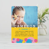 Roze en Blauwe Bubbels Foto Meisje Verjaardagsfees Kaart (Staand voorkant)