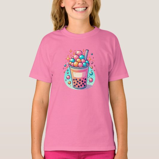 Roze en Blauwe Bubble Thee T-shirt (Voorkant)