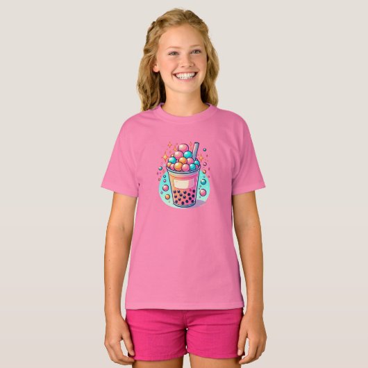 Roze en Blauwe Bubble Thee T-shirt (Voorkant volledig)