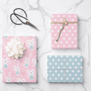 Roze en blauwe bunny Rabbit Wrapping Paper Set van