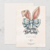 Roze en blauwe Bunny strik Verjaardagsuitnodiging Kaart (Voorkant / Achterkant)