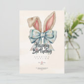 Roze en blauwe Bunny strik Verjaardagsuitnodiging Kaart (Staand voorkant)
